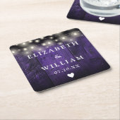 Paarse String Lights Rustiek Hout Boho Schuur Huwe Kartonnen Onderzetters (Schuin)