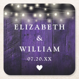 Paarse String Lights Rustiek Hout Boho Schuur Huwe Kartonnen Onderzetters