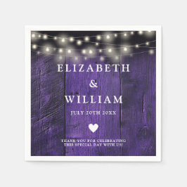 Paarse String Lights Rustiek Hout Boho Schuur Huwe Servet