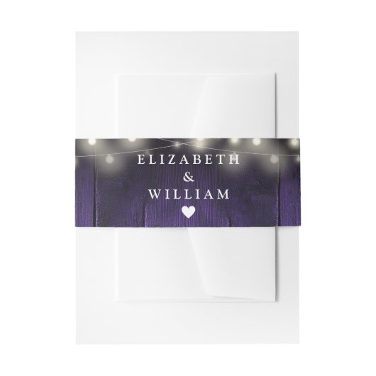 Paarse String Lights Rustiek Hout Boho Schuur Huwe Uitnodigingen Wikkel (Voorkant Voorbeeld)