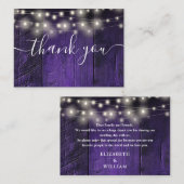 Paarse String Lights Rustiek Hout Wedding Bedankt Plaatskaartje (Voorkant / Achterkant)
