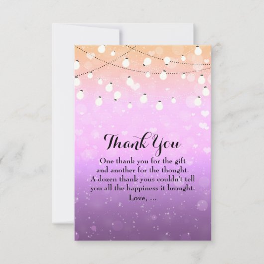 Paarse String Lights Sparkle Glam Dank u kaarten (Voorkant)