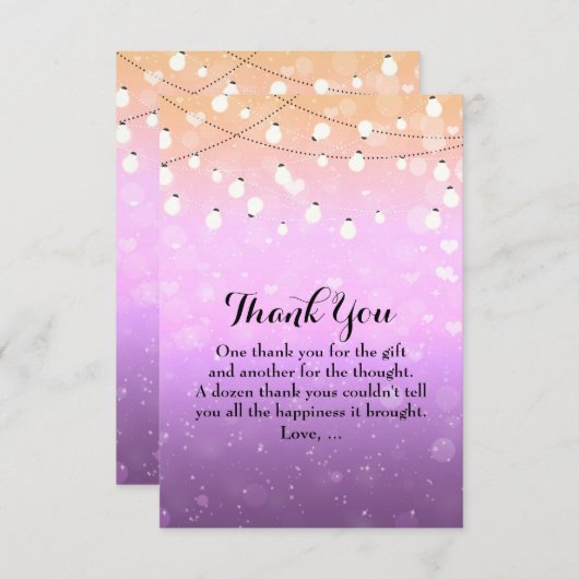 Paarse String Lights Sparkle Glam Dank u kaarten (Voorkant / Achterkant)