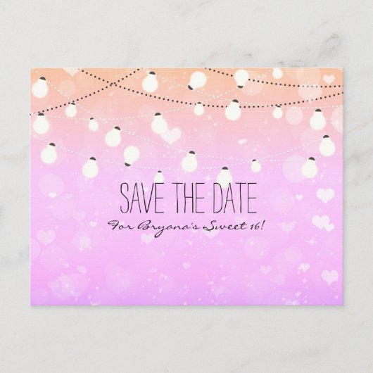 Paarse String Lights Sparkle Save Date Briefkaart (Voorkant)