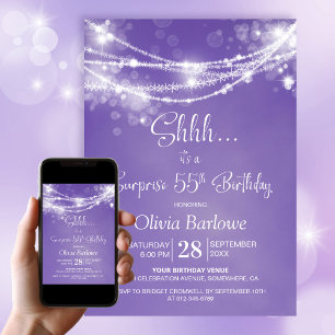 Paarse String Lights Verrassing 55ste Verjaardagsf Kaart