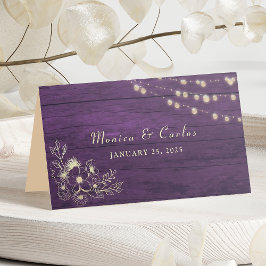 Paarse String Lights Wedding Place Card Plaatskaartje