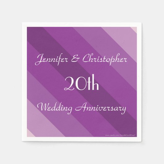Paarse Stripe 20th Wedding Jubileum Party Paper Servet (Voorkant)