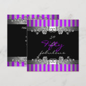 Paarse Stripe 50 en Fabulous 50th Birthday Party Kaart (Voorkant / Achterkant)