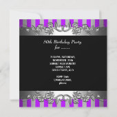 Paarse Stripe 50 en Fabulous 50th Birthday Party Kaart (Achterkant)