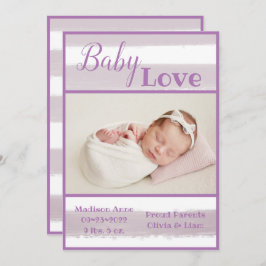 Paarse Stripe Baby-liefdesscript geboorte Aankondiging