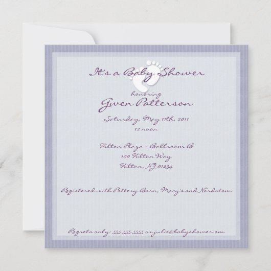 Paarse Stripe Baby Shower-uitvindingen Kaart (Voorkant)