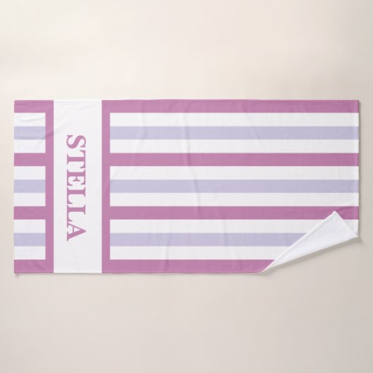 Paarse Stripe Badhanddoek met Aangepaste Naam (Badhanddoek)