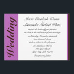 Paarse stripe Chocolate Brown Wedding Invitation Kaart<br><div class="desc">Aangepast gedrukte paarse en bruine uitnodigingen.</div>