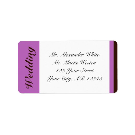 Paarse Stripe ChocolateBrown Wedding Address Label (Voorkant)
