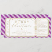 Paarse Stripe Concert Ticket Cadeaubon Kaart (Voorkant / Achterkant)