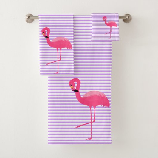 PAARSE STRIPE FLAMINGO BATHROOM TOWEL SET BAD HANDDOEK (Insitu)
