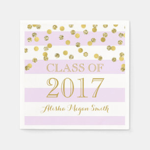 Paarse Stripe Gold Confetti 2017 Afstuderen Servetten