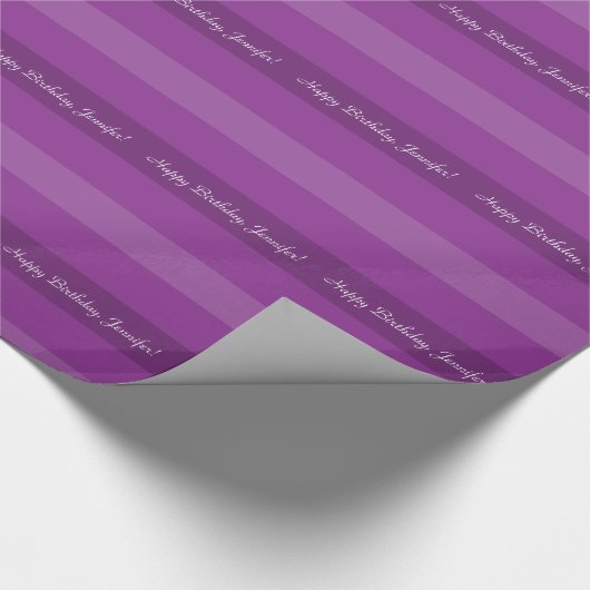 Paarse Stripe Happy Birthday, naam Cadeaupapier (Hoek)