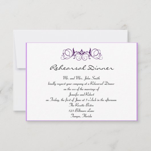 Paarse Stripe met Floral Wedding Rehearsal Dinner Kaart (Voorkant)