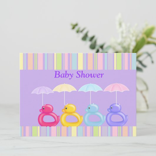 PAARSE STRIPE MULTI-DUCK BABY SHOWER INVITATIE KAART (Staand voorkant)