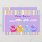 PAARSE STRIPE MULTI-DUCK BABY SHOWER INVITATIE KAART (Voorkant / Achterkant)