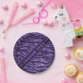 Paarse striped camo met aangepaste tekst papieren bordje (Feest)