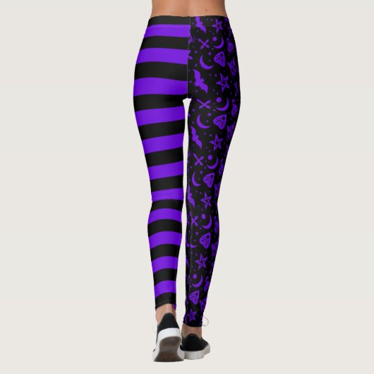 Paarse striped Halloween Spooky Witch Cat Leggings (Achterkant)