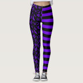 Paarse striped Halloween Spooky Witch Cat Leggings (Voorkant)