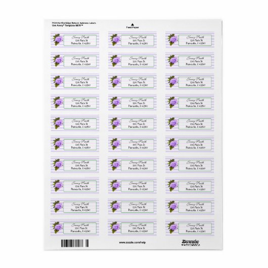 Paarse striped  Roos Return Address Label (Full Sheet)