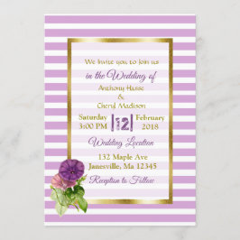Paarse StripePetunia's en gouden bruiloft uitnodig Kaart