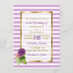 Paarse StripePetunia's en gouden bruiloft uitnodig Kaart