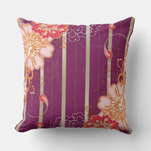 Paarse Stripes en Big Flowers Sierkussen