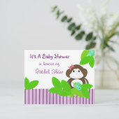 Paarse Stripes Monkey Baby shower Uitnodiging (Staand voorkant)