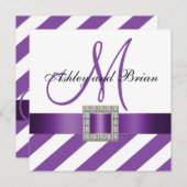Paarse Stripes Ribbon Monogram Weddenschap Kaart (Voorkant / Achterkant)
