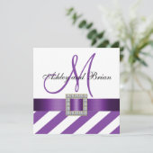 Paarse Stripes Ribbon Monogram Weddenschap Kaart (Staand voorkant)