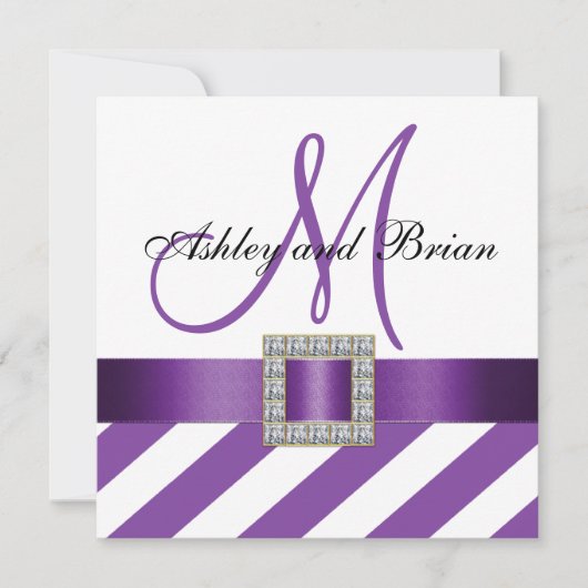 Paarse Stripes Ribbon Monogram Weddenschap Kaart (Voorkant)
