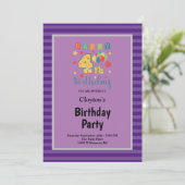 Paarse stripes, vierde verjaardag kaart (Staand voorkant)