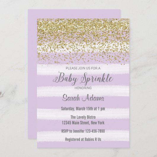 Paarse Stripes Waterverf Baby Uitnodiging (Voorkant / Achterkant)