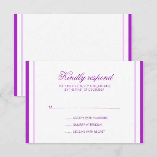 Paarse Stripes Weddenschapskaart RSVP Kaartje (Voorkant / Achterkant)