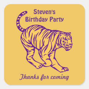 Paarse Stripes Wilde Cat Tiger Birthday Dank je Vierkante Sticker