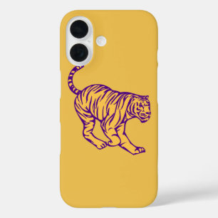 Paarse Stripes Wilde Cat Tiger Illustratie iPhone 16 Hoesje