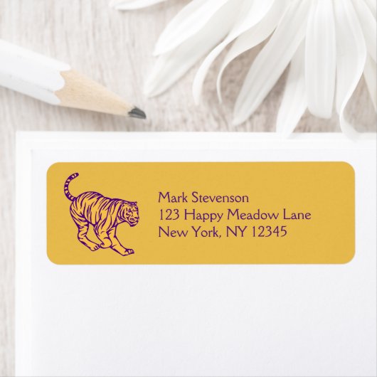 Paarse Stripes Wilde Cat Tiger Illustratie Etiket (Insitu)