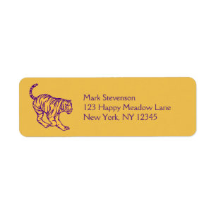 Paarse Stripes Wilde Cat Tiger Illustratie Etiket