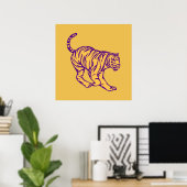 Paarse Stripes Wilde Cat Tiger Illustratie Poster (Thuiskantoor)