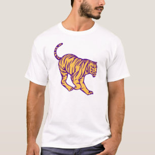 Paarse Stripes Wilde Cat Tiger Illustratie T-shirt