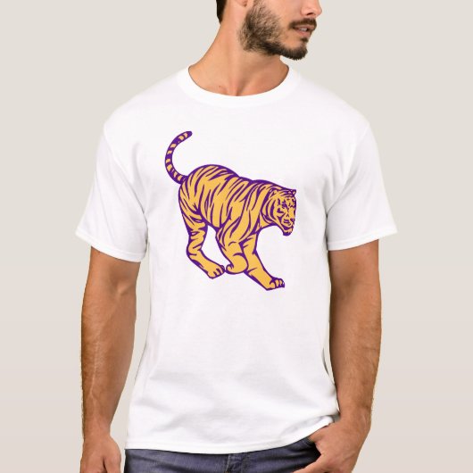 Paarse Stripes Wilde Cat Tiger Illustratie T-shirt (Voorkant)