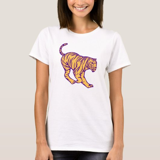 Paarse Stripes Wilde Cat Tiger Illustratie T-shirt (Voorkant)