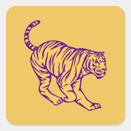 Paarse Stripes Wilde Cat Tiger Vierkante Sticker (Voorkant)
