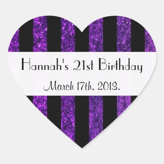 Paarse strips, glazige strips, lijnen, gevogelte hart sticker (Voorkant)