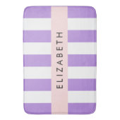 Paarse strips, strips, lijnen, Jouw naam Badmat (Voorkant Verticaal)